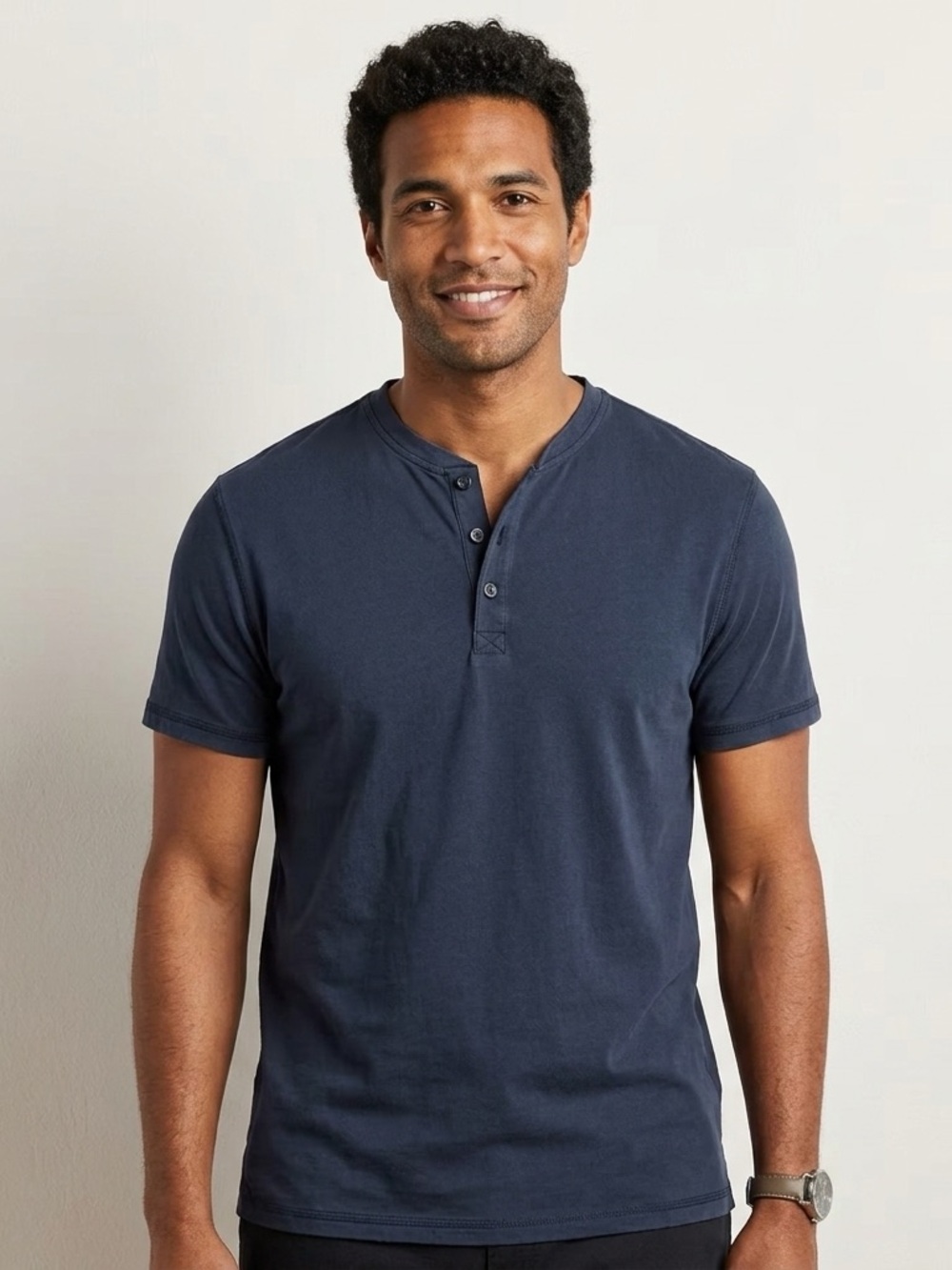 Isaac Mizrahi Navy Short-Sleeve Henley Polo